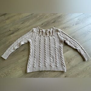 LC Lauren Conrad Cream Cable Knit Crew Neck Sweater Size Large